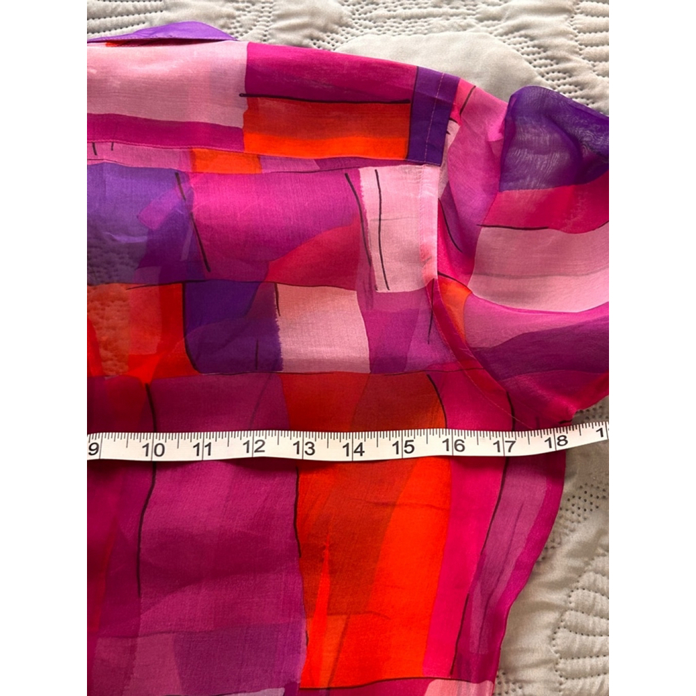 Thomas PINK Silk Blouse Geometric Print Button Front Women’s 8 - Picture 8 of 9
